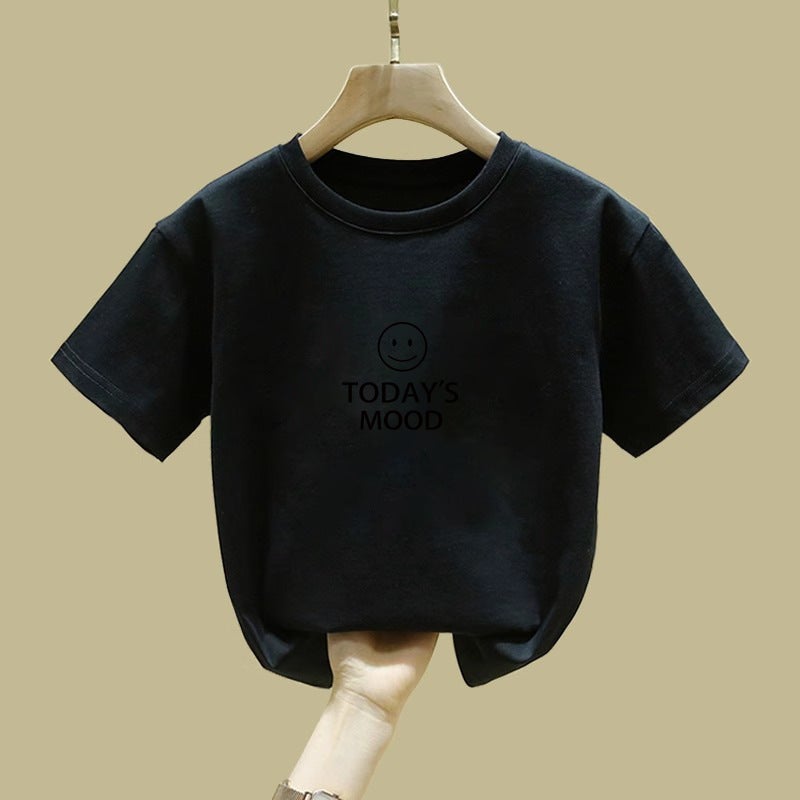 2559# Simple Children'S Cotton Top Base Shirt All-Match Smiley Style Loose Summer Short-Sleeved T-Shirt - Image 4