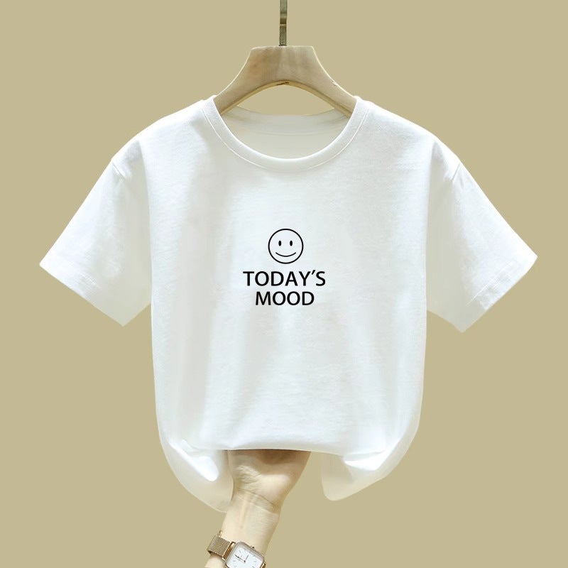 2559# Simple Children'S Cotton Top Base Shirt All-Match Smiley Style Loose Summer Short-Sleeved T-Shirt - Image 1