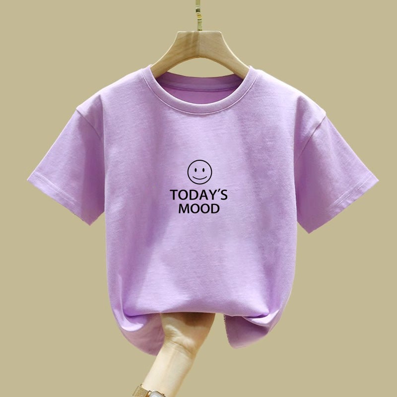 2559# Simple Children'S Cotton Top Base Shirt All-Match Smiley Style Loose Summer Short-Sleeved T-Shirt - Image 5