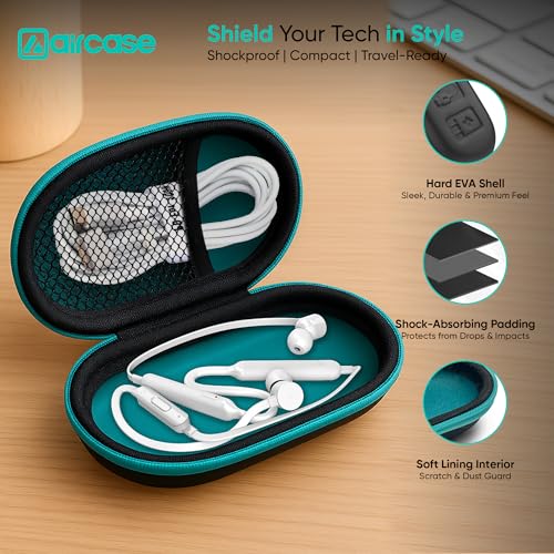 Aircase Earphone Carrying Case with Shockproof EVA Foam, Hard Shell, Compact & Lightweight, Mesh Pocket, Zipper Travel Organizer Pouch for Earbuds, Flash Drives, SD Cards, Cables (Green Zip) - Image 2
