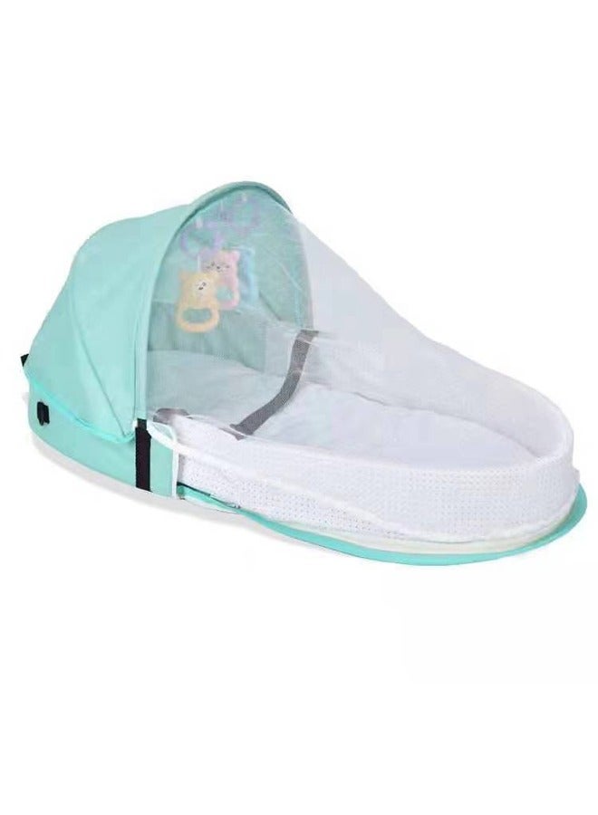 NIBEMINENT Portable Baby Bed Travel Bassinet with Mosquito Net and Awning, Foldable Infant Crib, 0-12 Months Baby Cots 