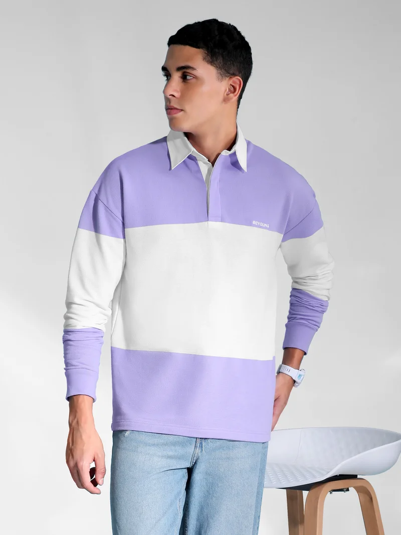 بيونغ سويت شيرت بولو مخطط باللافندر