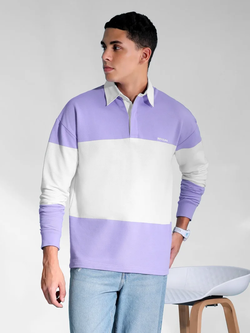 بيونغ سويت شيرت بولو مخطط باللافندر