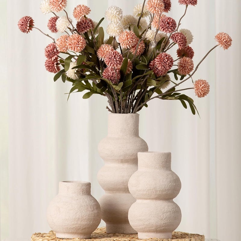 Vanselia Ceramic Vase Home Table Decor - White Flower Vase Set of 3 Living Room Kitchen Decorations Farmhouse Modern Rustic Vases Decorative Centerpiece for Shelf Bedroom Office Bathroom Dining Coffee Desk - Image 3