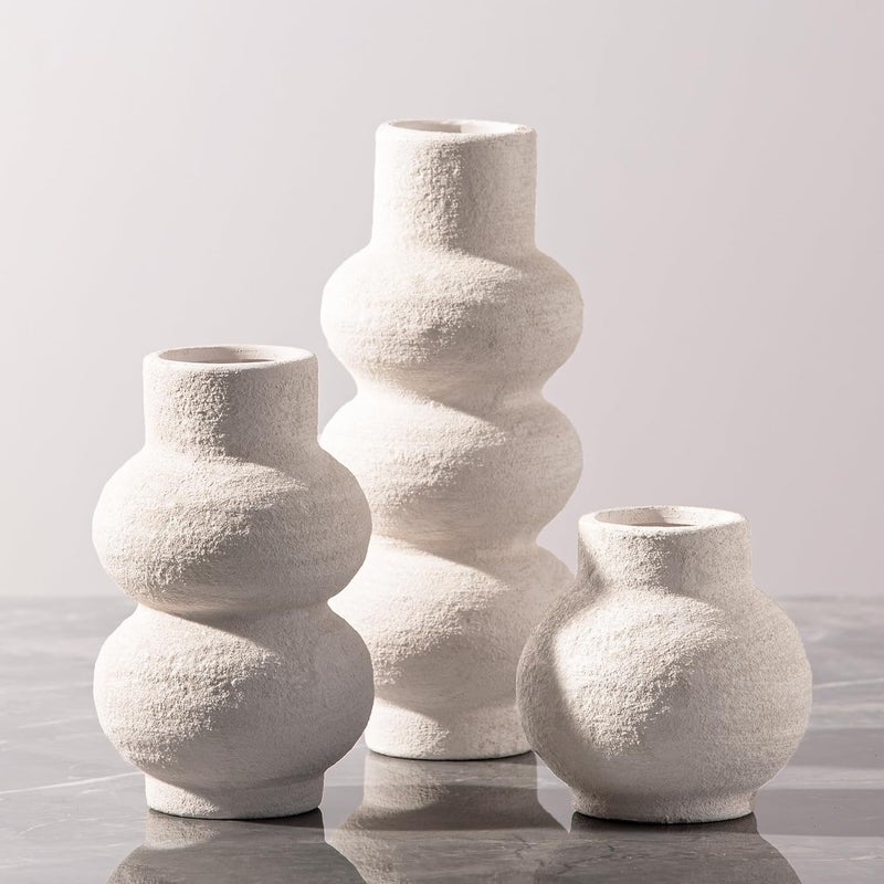 Vanselia Ceramic Vase Home Table Decor - White Flower Vase Set of 3 Living Room Kitchen Decorations Farmhouse Modern Rustic Vases Decorative Centerpiece for Shelf Bedroom Office Bathroom Dining Coffee Desk - Image 1