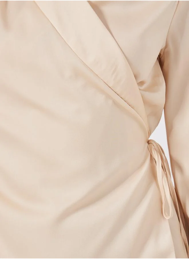 Styli Solid Wrap Top with Full Length Cuffed Sleeve