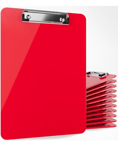 Office Solutions Direct Red Plastic Clipboards Set of 12 Multi Pack Clipboard Strong 125 x 9 Inch Holds 100 Sheets Acrylic Clipboards with Low Profile Clip Cute Aesthetic College School Supplies for Girls Boys