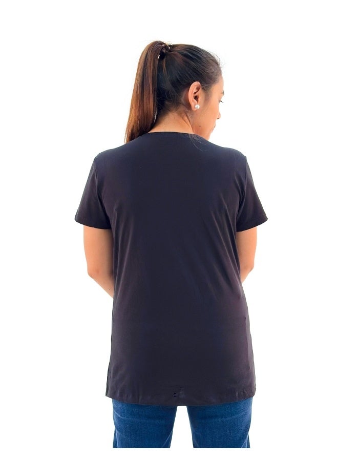 JOANNA W203031 Women's Lady Wearing Hat With Quotes Round Neck Short Sleeve T-Shirt - Black - XL - Image 3