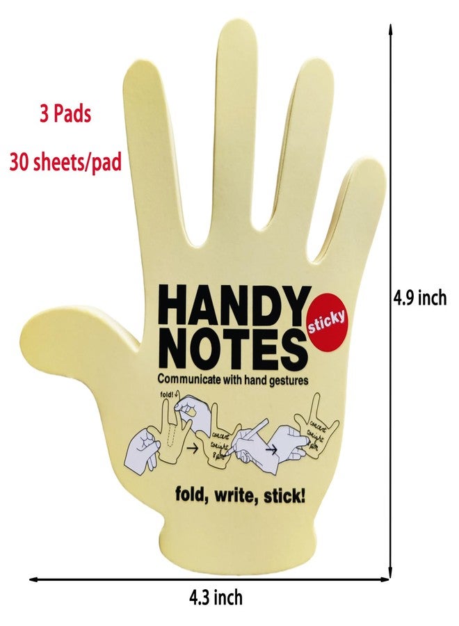 AIZIXIN Yellow Fold Write Handy Notes,Hand Shaped Sticky Notes Sticker 90 Sheets(3 Pads per Pack,30 Sheets per pad),Office Supplies and School Products,Easy to Post for Home,Office,Notebook. - Image 2