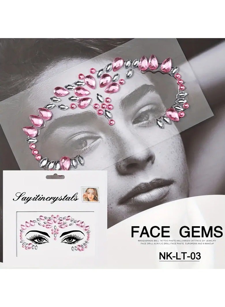 Ucanbe 3D Sexy Face Tattoo Crystal Rhinestones Stickers Temporary Tattoos Glitter Masquerade Women Party Face Jewels Tattoo - Image 1
