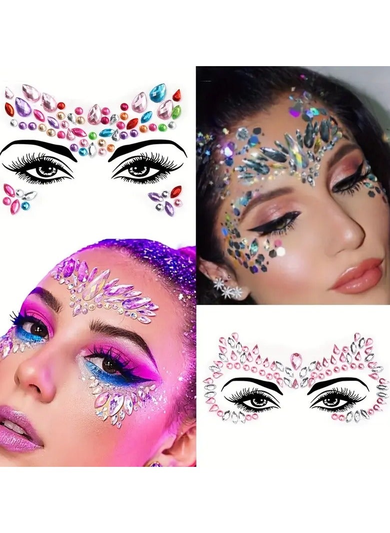 Ucanbe 3D Sexy Face Tattoo Crystal Rhinestones Stickers Temporary Tattoos Glitter Masquerade Women Party Face Jewels Tattoo - Image 2