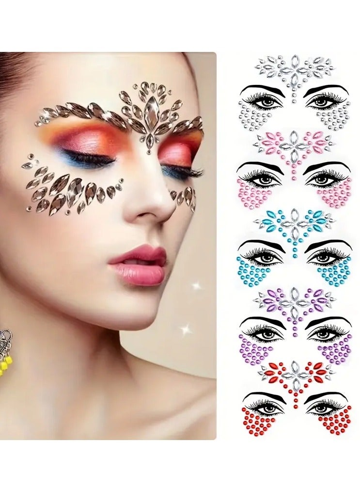 Ucanbe 3D Sexy Face Tattoo Crystal Rhinestones Stickers Temporary Tattoos Glitter Masquerade Women Party Face Jewels Tattoo - Image 3