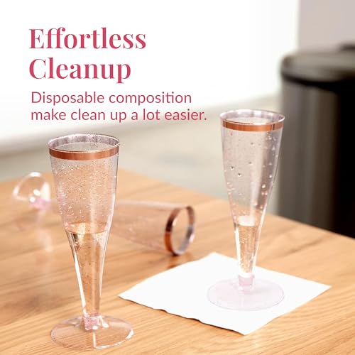 Prestee Set of 24 Plastic Champagne Flutes Disposable Silver Glitter Pink Champagne Glasses with Rose Gold Rim Elegant Toasting Cups for Weddings Cocktail Parties New Years Celebrations - Image 5
