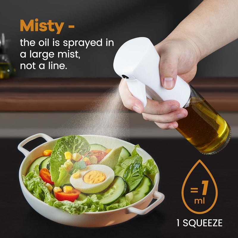 PEIPU Oil Sprayer for Cooking-7.5oz/220ml Glass Olive Oil Sprayer Mister, Kitchen Gadgets Accessories for Air Fryer,Canola Oil Spritzer,Widely Used for Salad Making,Baking,Frying,BBQ (White) - Image 2