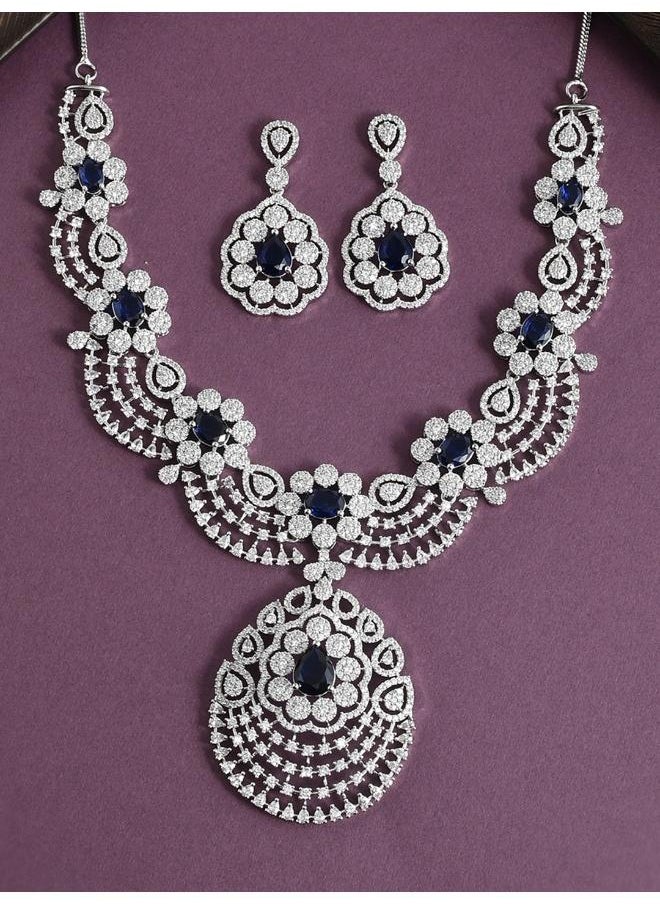 VOYLLA CZ Elegance Teardrop Cut Blue Gems Jewellery Set  - Image 1