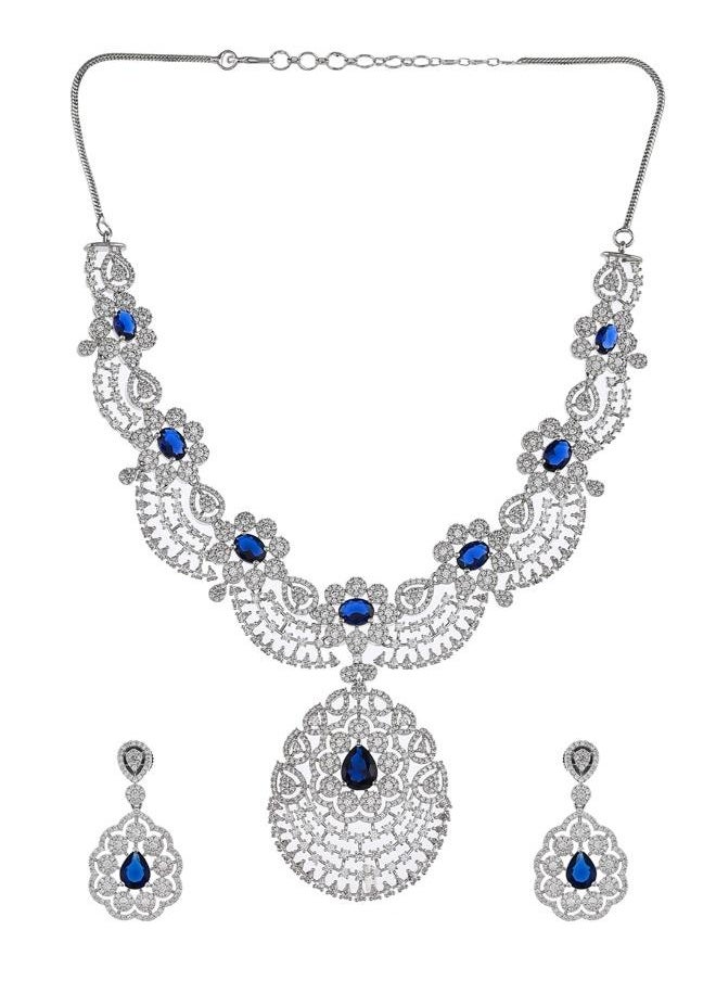 VOYLLA CZ Elegance Teardrop Cut Blue Gems Jewellery Set  - Image 2
