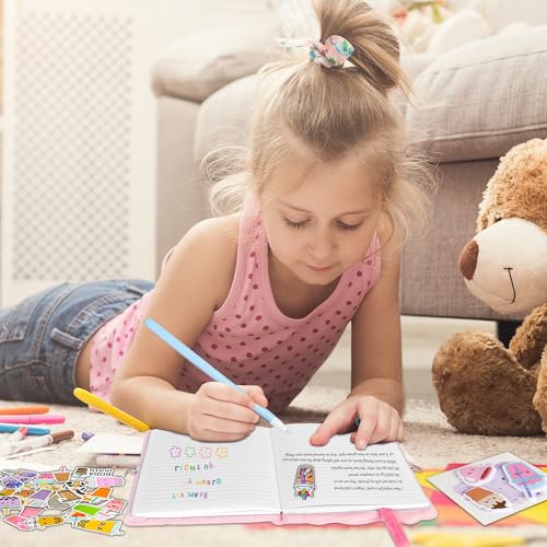 Primo Lines All In One Gift Kit for Girls – Lock and Key Plush Journal Stationery Set with 53 Stickers, 1 Bracelet, 1 Coin Purse, 4 Straws and 3 Sticky Notes, for Kids, Toddlers, and Teens (Pink Boba) - Image 4