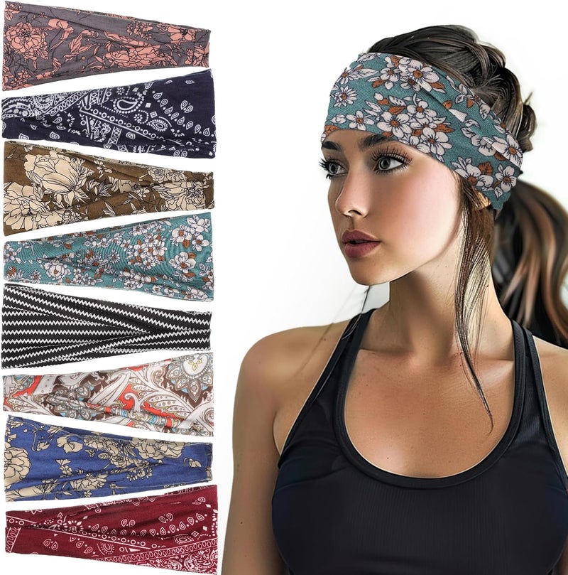 8 Pack Headbands for Women Boho Style Headbands Non Slip Wide Headband Hair Wrap Stocking Stuffers for Women Girls