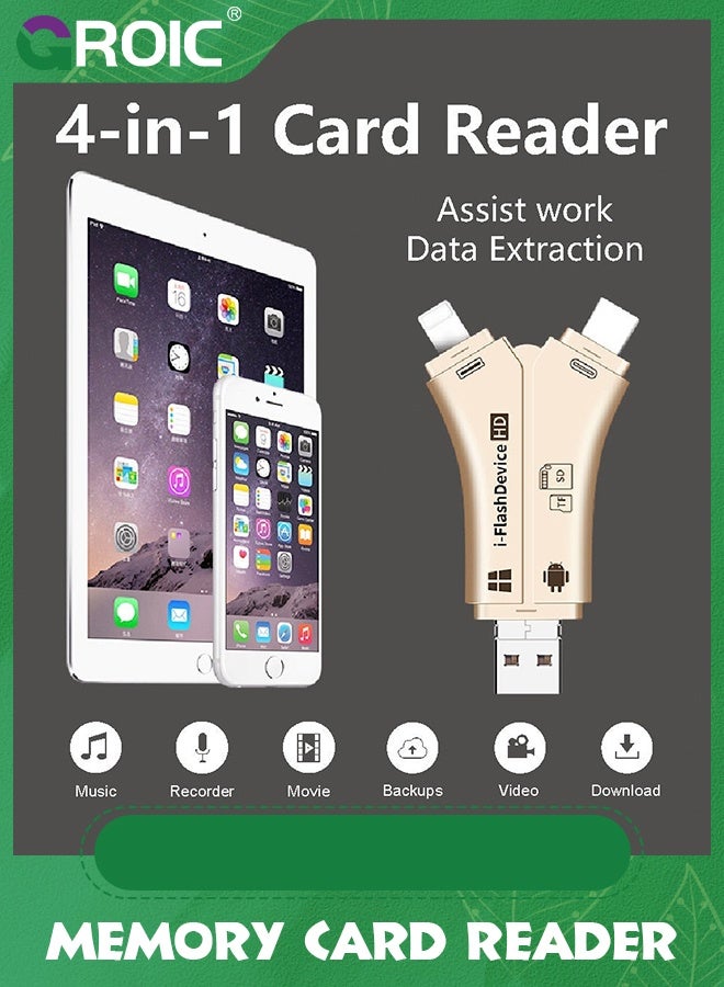 GROIC Gold Card Reader, 4 in 1 Flash Device SD Memory Card Adapter for Cellphone,PC, Mac, Android, Trail Game Camera Viewer for Micro USB 2.0 OTG Port Reading SD  TF Cards - Image 4