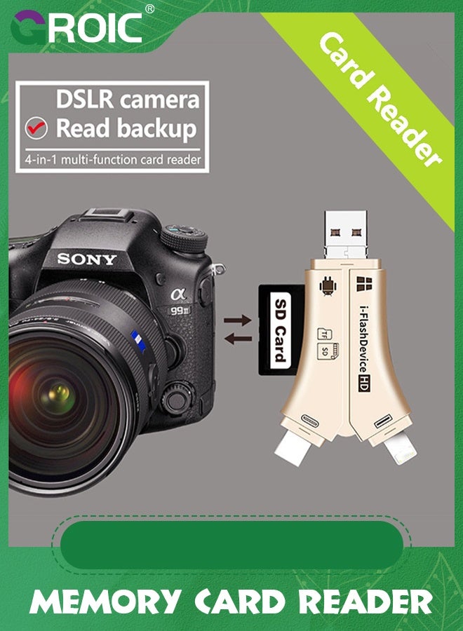 GROIC Gold Card Reader, 4 in 1 Flash Device SD Memory Card Adapter for Cellphone,PC, Mac, Android, Trail Game Camera Viewer for Micro USB 2.0 OTG Port Reading SD  TF Cards - Image 5