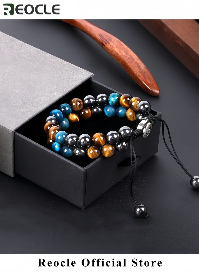 ريوكل أساور سبج عين النمر لكل من الرجال والنساء عين النمر الطبيعية أساور العقيق الأسود والهيماتيت أساور مطرزة بالخرز العصرية خيارات الجودة بين العائلة والأصدقاء - Image 2