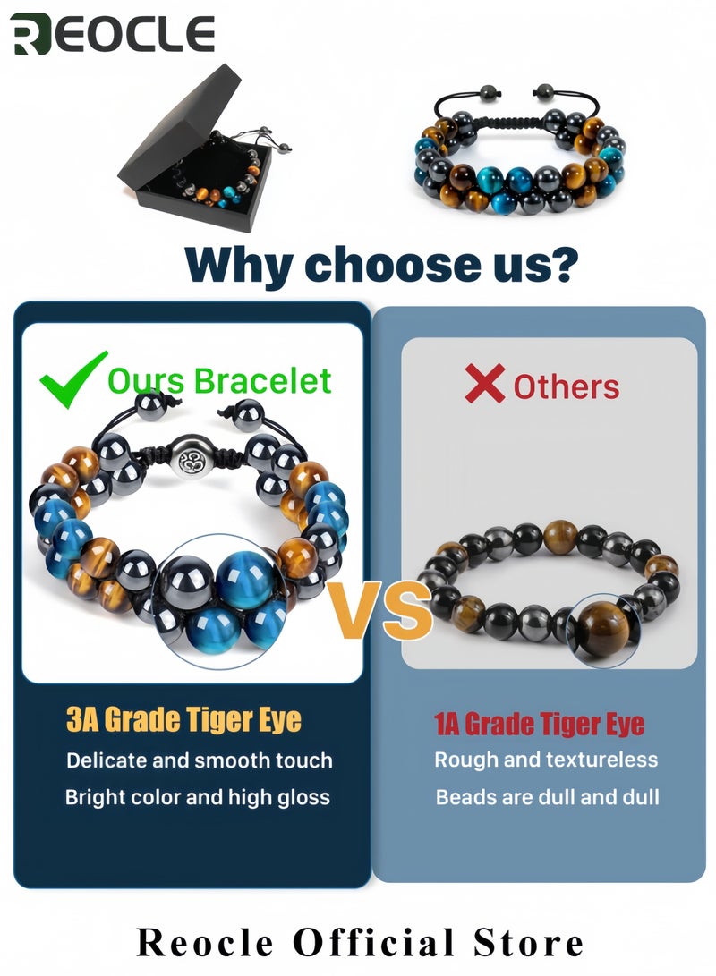ريوكل أساور سبج عين النمر لكل من الرجال والنساء عين النمر الطبيعية أساور العقيق الأسود والهيماتيت أساور مطرزة بالخرز العصرية خيارات الجودة بين العائلة والأصدقاء - Image 4