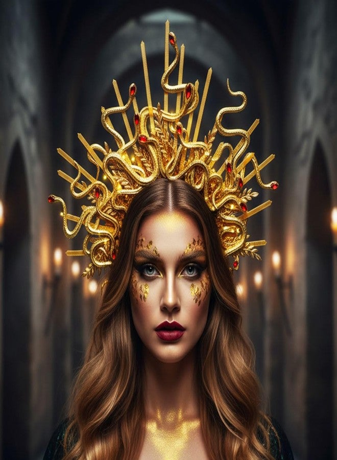 ACEDRE Light Up Snake Headband Gold Medusa Costume Halloween Hair Accessories for Women - Image 2