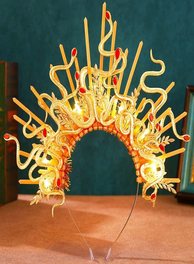ACEDRE Light Up Snake Headband Gold Medusa Costume Halloween Hair Accessories for Women - Image 1