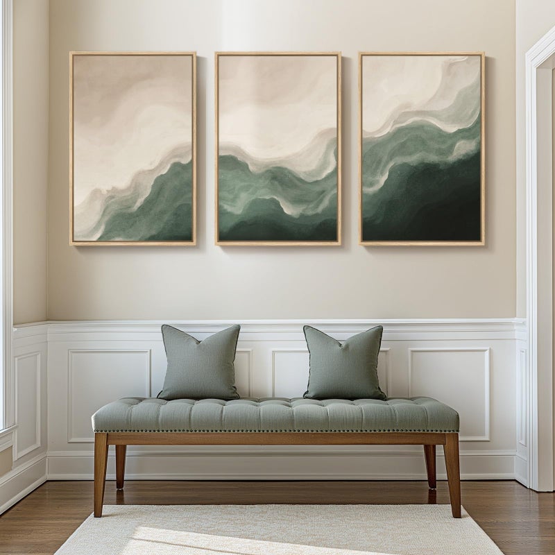Cuspin Large Framed Green and Beige Abstract Wall Art for Living Room, 3 Piece Modern Neutral Canvas Prints Paintings Artwork for Walls, Minimalist Abstract Pictures for Hallway Bedroom Wall Decor 24x36 In - Image 4