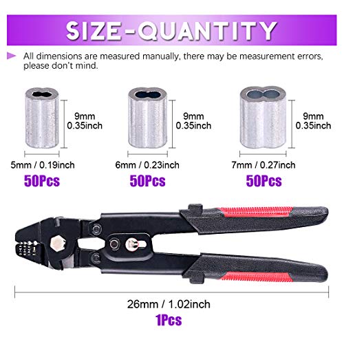 Swpeet Profession Up To 22mm Wire Rope Crimping Tool Wire Rope Swager Crimpers Fishing Crimping Tool With 150Pcs 3 Size Aluminum Double Barrel Ferrule Crimping Loop Sleeve Kit - Image 3