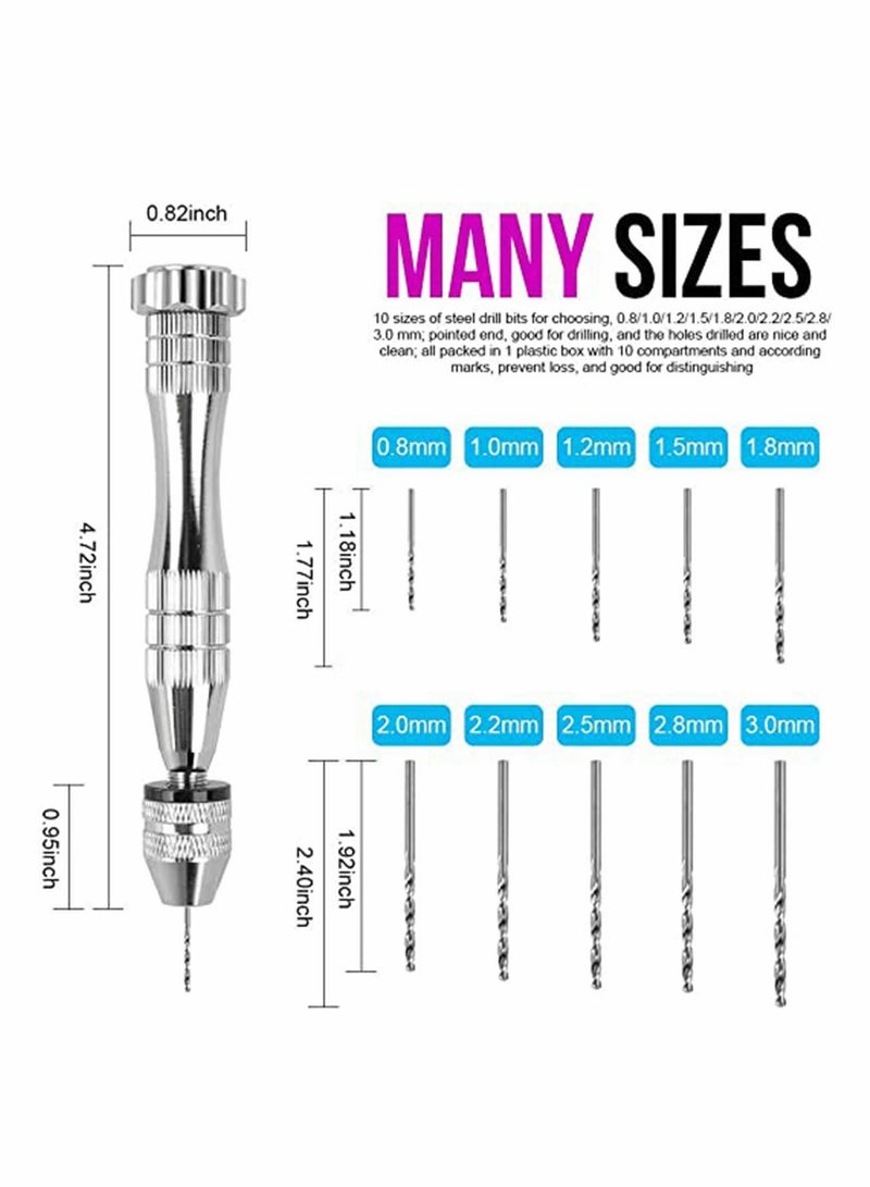 Zikra Resin Molds Silicone 12 cm Steel Hand Drill with 10 PCS Drill Bits (0.8-3 mm), Precision Hand Drill Tools for Resin Plastic Wood Polymer Clay, DIY Jewelry Keychain Pendant Making - Image 4