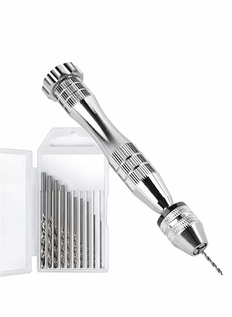 Zikra Resin Molds Silicone 12 cm Steel Hand Drill with 10 PCS Drill Bits (0.8-3 mm), Precision Hand Drill Tools for Resin Plastic Wood Polymer Clay, DIY Jewelry Keychain Pendant Making - Image 1
