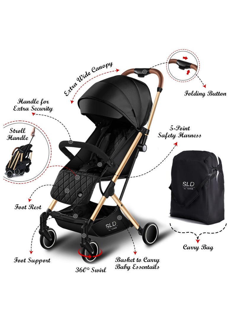 TEKNUM Baby Travel Lite Stroller Sld With Lightweight And Easly Foldable - Black Gold - Image 3
