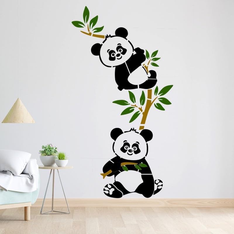 ARandNJ Painting for Wall Stencils (Size:- 24X40 Inch) Theme:- Cute Panda with Bamboo DIY Reusable Painting Design Suitable for Bedroom, Drawing Room, Living Room (Pack of2) - Image 4