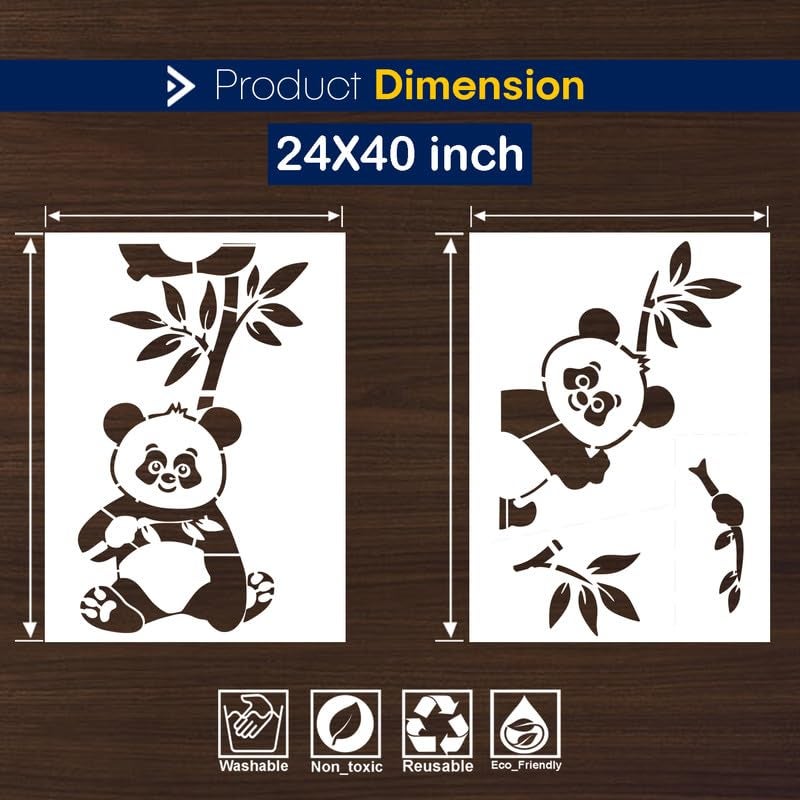 ARandNJ Painting for Wall Stencils (Size:- 24X40 Inch) Theme:- Cute Panda with Bamboo DIY Reusable Painting Design Suitable for Bedroom, Drawing Room, Living Room (Pack of2) - Image 2