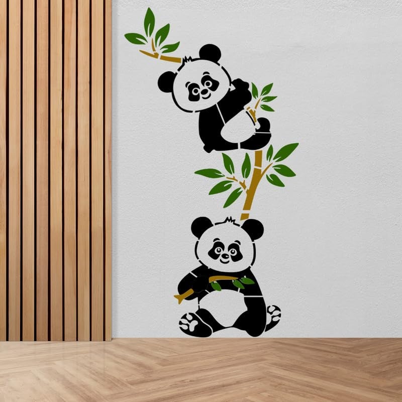 ARandNJ Painting for Wall Stencils (Size:- 24X40 Inch) Theme:- Cute Panda with Bamboo DIY Reusable Painting Design Suitable for Bedroom, Drawing Room, Living Room (Pack of2) - Image 3