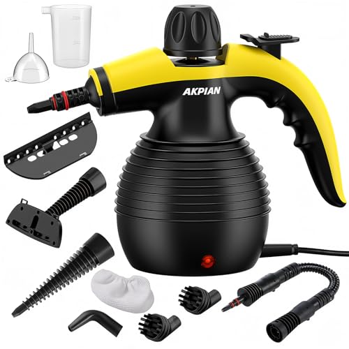 AKPIAN Handheld Steam Cleaner Steamer for Cleaning Multipurpose Portable Steam Cleaners for Home Use with Safety Lock and 10 Accessory Kit to Remove Grime Grease and More Save Time and Effort - Image 1