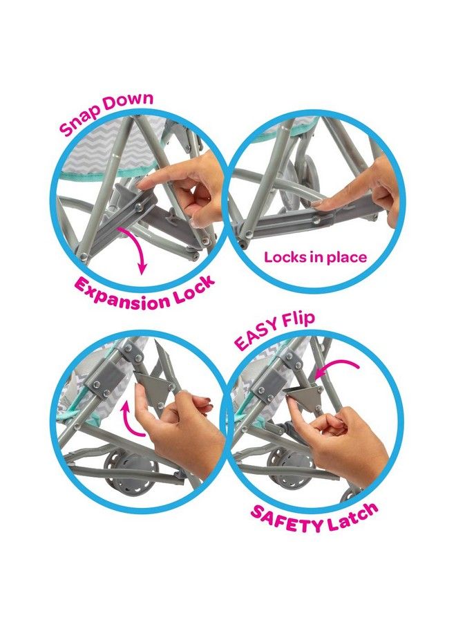 Adora Doll Accessories Zig Zag Small Umbrella Toy Play Stroller For Kids 3 Years & Up Grey - Image 5