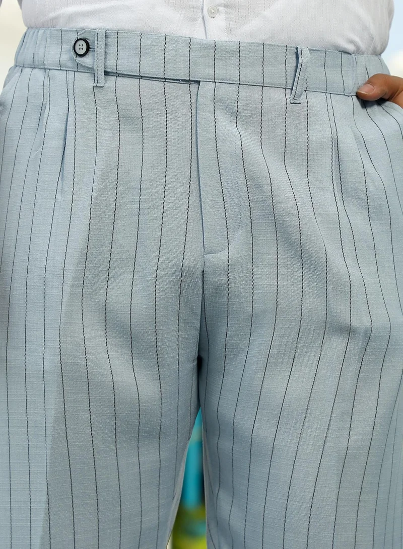 Instafab Plus  Instafab Plus Men's Icy Blue Pinstripe-Pleated Chino Trousers For Casual Wear | Mid-Rise | Regular Fit | Hook & Zip Closure | Plus Size Trousers Crafted With Comfort Fit For Everyday Wear for Men | Best Price UAE