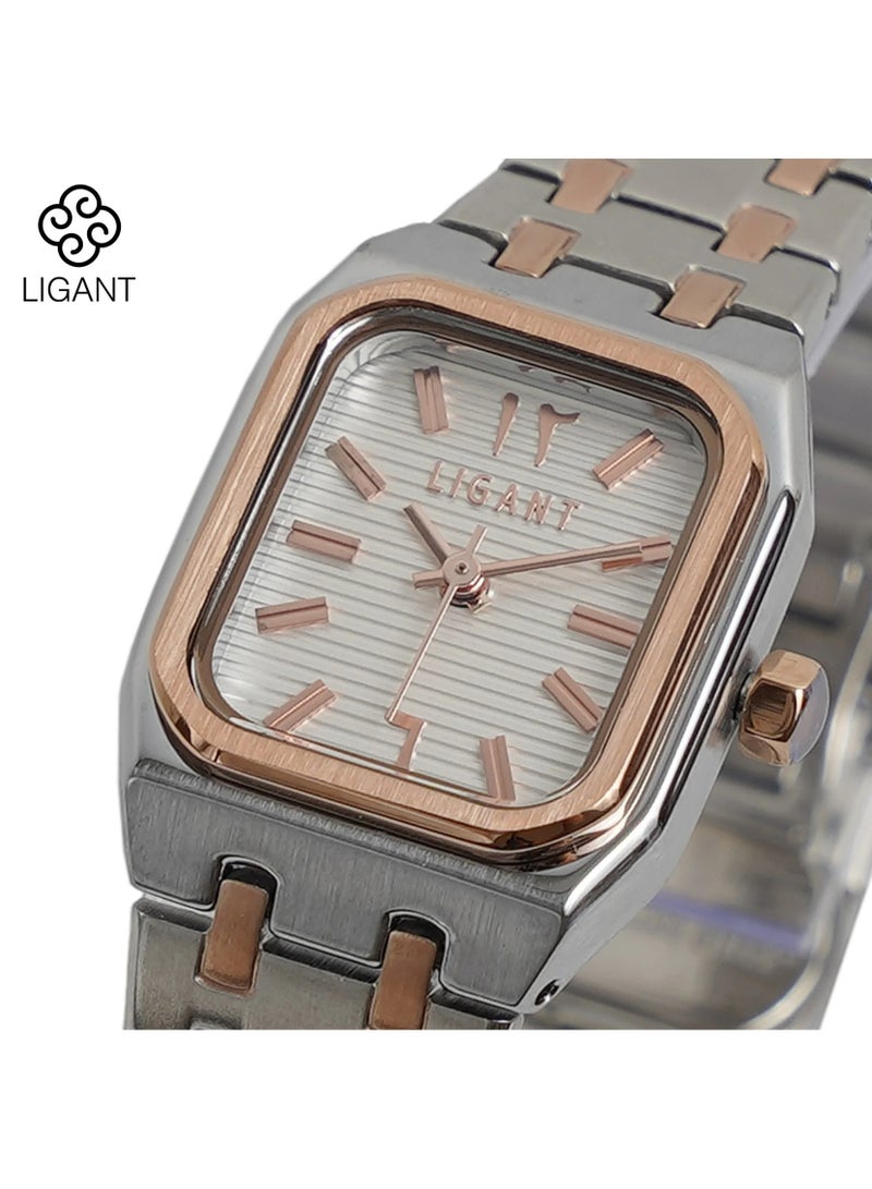 LIGANT Luxury Women's Stainless Steel Watch in Rose Gold & Silver - Elegant Modern Design - Rust Resistant Metallic Wristwatch for Events & Daily Wear - Image 2