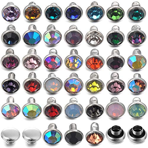 YORANYO 100 Sets 6MM Mixed Colors Cz Crystal Rivets Rhinestone Rivets Studs Rapid Rivets Silver Color Spots Studs for Leather Craft DIY Making - Image 1