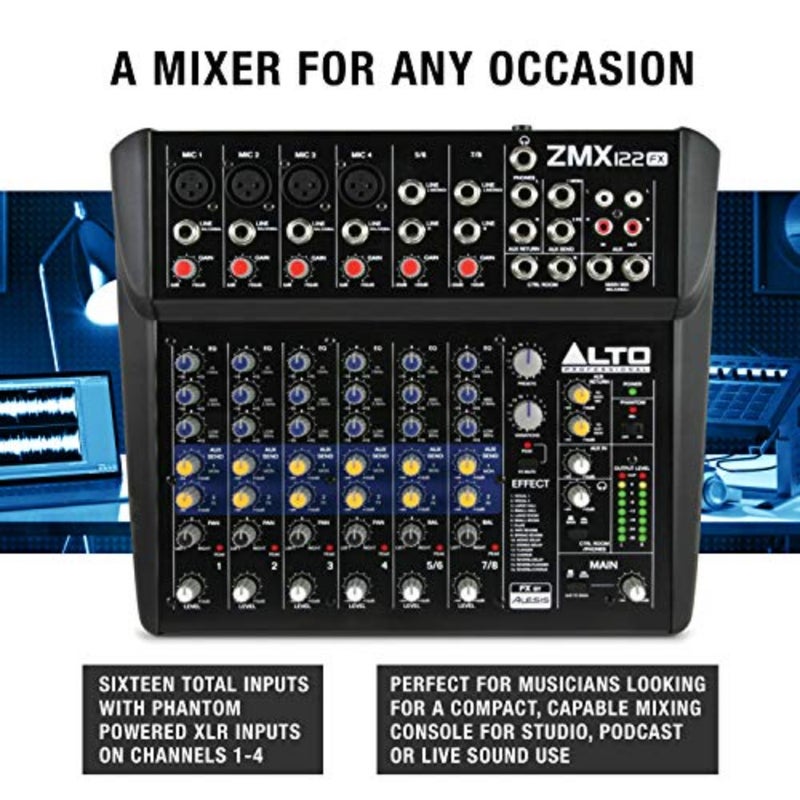 مكتب خلط الصوت الاحترافي ZMX122FX ذو 8 قنوات مع تأثيرات مدمجة وأربعة مدخلات ميكروفون XLR ومدخلين استريو - Image 2