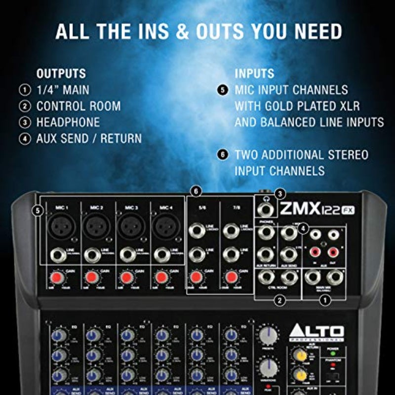 مكتب خلط الصوت الاحترافي ZMX122FX ذو 8 قنوات مع تأثيرات مدمجة وأربعة مدخلات ميكروفون XLR ومدخلين استريو - Image 5
