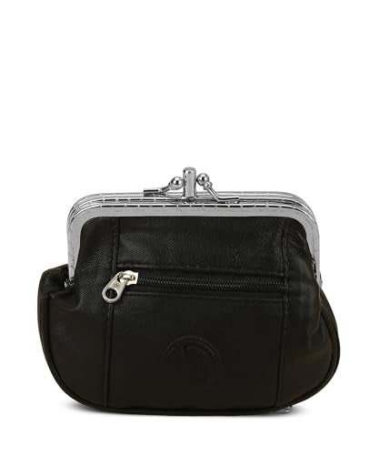 LB LEATHERBOSS Leatherboss Genuine Leather Large Coin Purse Double Frame Wallet With Zipper Pocket, Black - Image 1