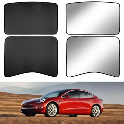 SUMK Roof Sunshade for Tesla Model 3 2023 2022 2021, Foldable Top Glass Sunshade for Tesla Model 3 Accessories with Detachable Skylight Reflective Covers - 4pcs - Image 1