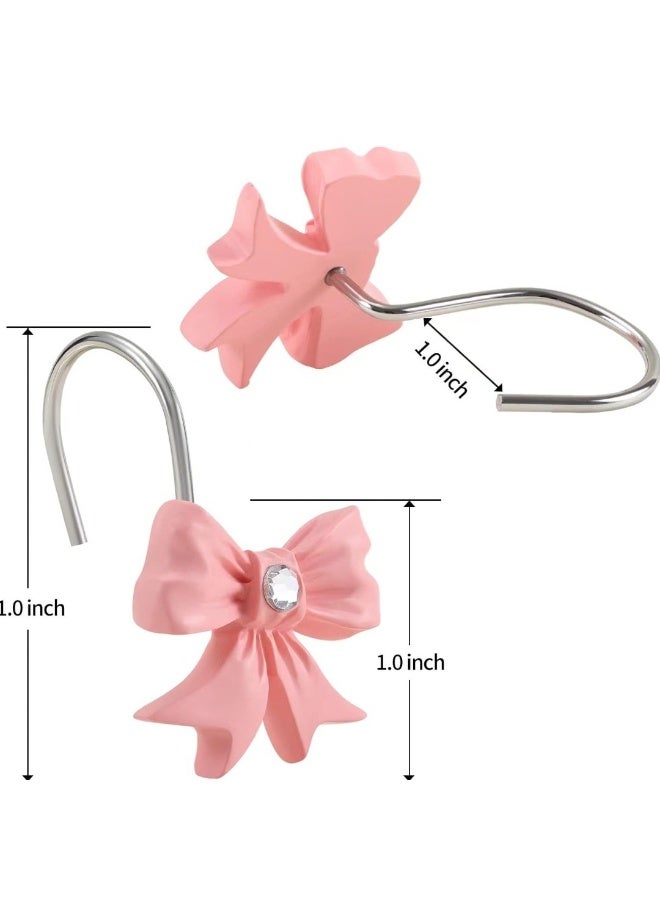12pcs Decorative Shower Curtain Hooks with Shining Diamond,Rust Resistant Pink Bow Knot Hangers,Cute Shower Curtain Rings Hooks for Home Bathroom Decor Supplies - Image 2