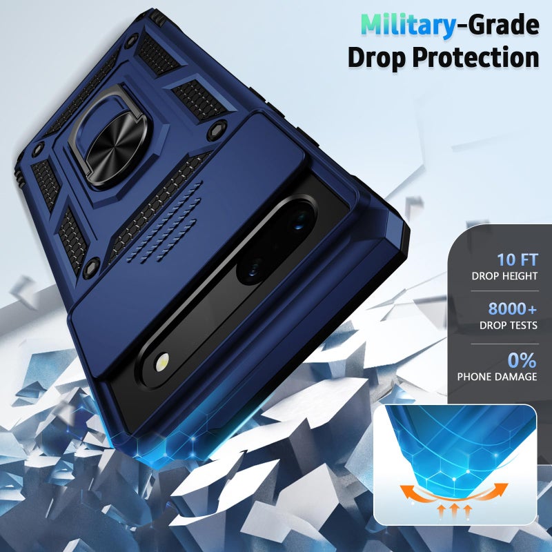 Weycolor for Google Pixel 7 Case with Camera Lens Cover, HD Screen Protector, 10 FT Military Grade Drop Protection, Magnetic Ring Holder Kickstand Protective Phone Case for Google Pixel 7, Navy Blue - Image 5