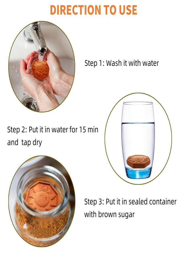 LONGTEAM 2 Pack Terracotta Brown Sugar Saver and Softener Disc with Elegant Sun Design, Multiple Uses for Food Storage Containers, Reusable and Food Safe (2 Pack Sun) - Image 2