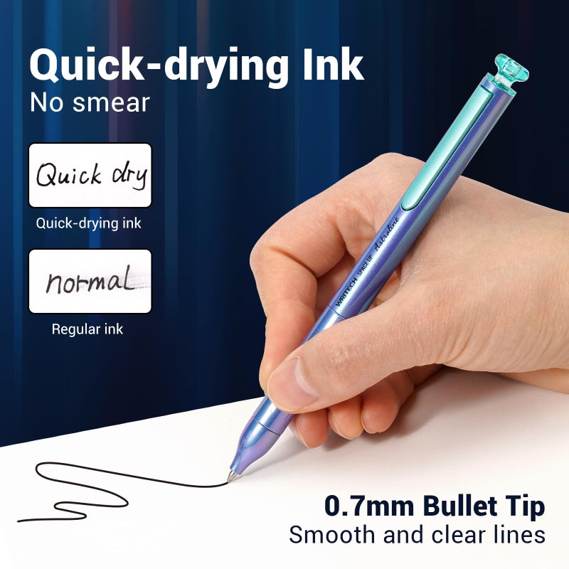 WRITECH Astroline Gel Pen 0.7mm: Metal Barrel Fine Point Pen Black Ink 1ct with 1 Refill Retractable, No Smear Silent Clicker Smooth Writing (Green) - Image 4