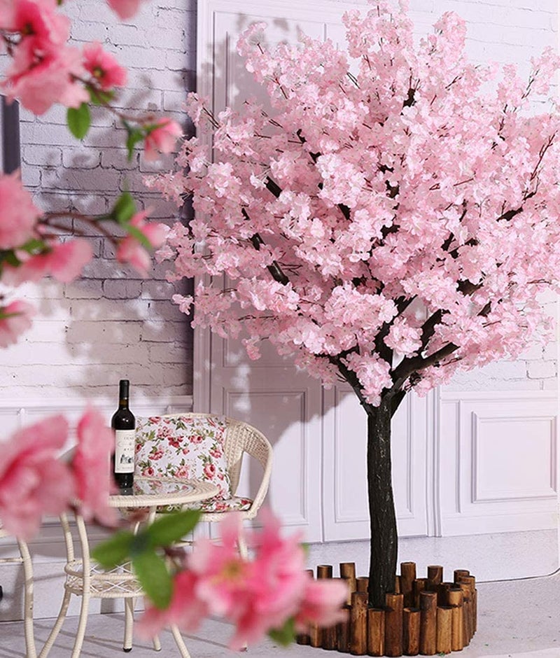Vicwin-One Artificial Cherry Blossom Trees Handmade Light Pink Tree Indoor Outdoor Home Office Party Wedding (4FT Tall/1.2M) - Image 1